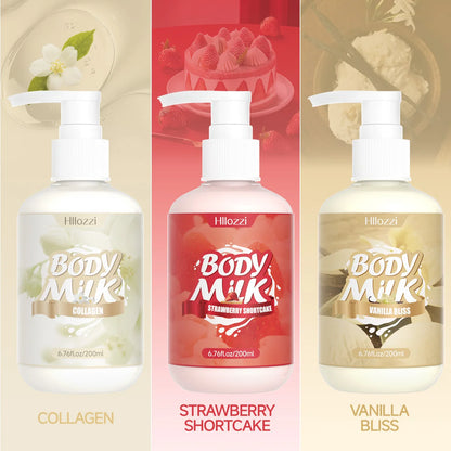 200ml/6.76fl.oz Strawberry Cake Body Lotion, Vanilla, Sakura, Rose, VC Citrus, Collagen, Hydrating and Moisturizing Skin Care