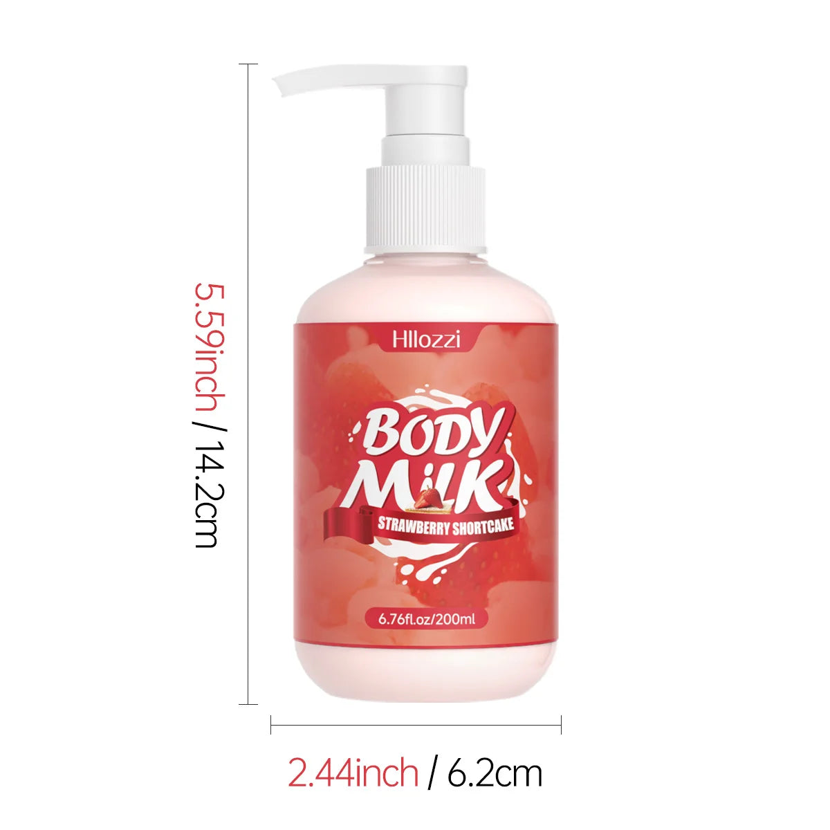 200ml/6.76fl.oz Strawberry Cake Body Lotion, Vanilla, Sakura, Rose, VC Citrus, Collagen, Hydrating and Moisturizing Skin Care