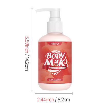 200ml/6.76fl.oz Strawberry Cake Body Lotion, Vanilla, Sakura, Rose, VC Citrus, Collagen, Hydrating and Moisturizing Skin Care