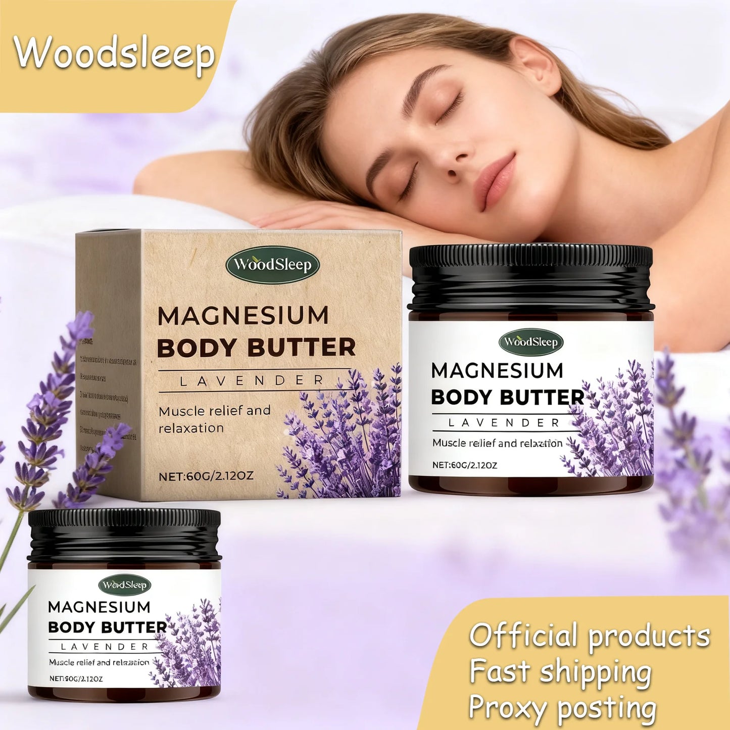 Woodleep Lavender Magnesium Body Cream 2.02oz Natural Sleep Skincare Relaxation Deep Moisturizing Refreshing Body Lotion